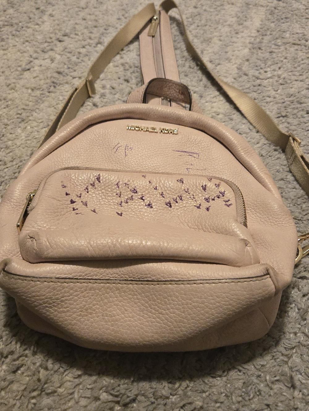 Michael Kors Abbey XS Pebble Leather Studded Sling Backpack - Blush Pink - Picture 5 of 12